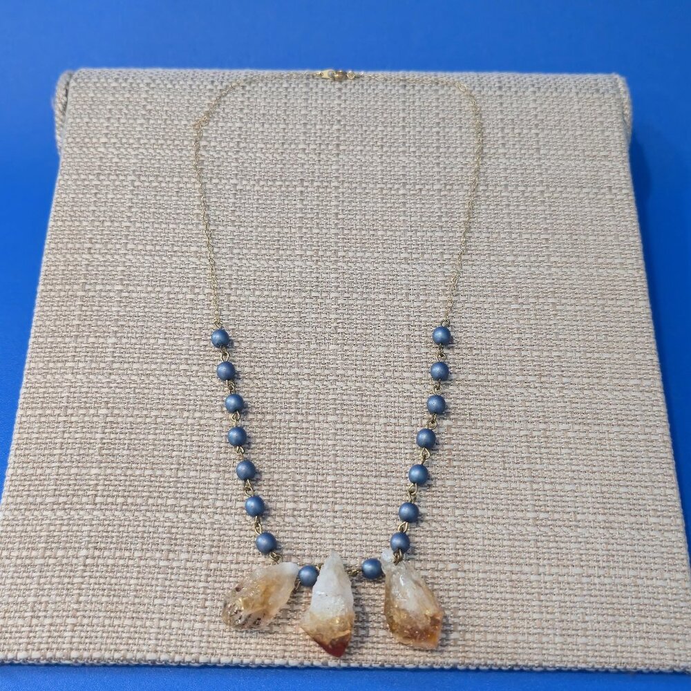 20 Inch Gold Plated Heat-Treated Citrine Station Necklace B1038